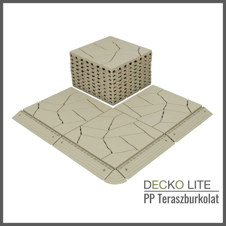 Teraszburkolat - <b>BEIGESTONE</b> - összepattintható PP járólap  – 100% újrahasznosítható prémium polipropilénnel | DECKO Lite (304x304x20 mm) - (Egy darab)