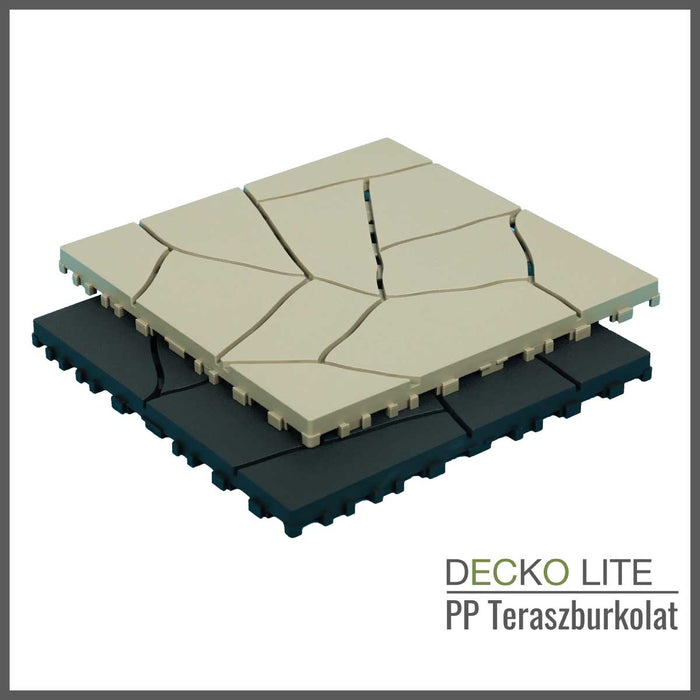 Teraszburkolat - <b>GREYSTONE</b> - összepattintható PP járólap  – 100% újrahasznosítható prémium polipropilénnel | DECKO Lite (304x304x20 mm) - (Egy darab)