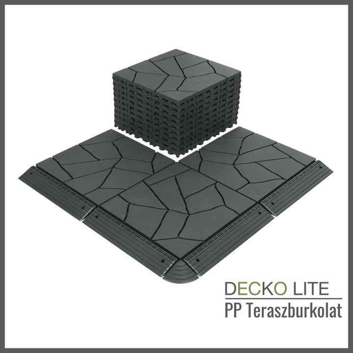 Teraszburkolat - <b>GREYSTONE</b> - összepattintható PP járólap  – 100% újrahasznosítható prémium polipropilénnel | DECKO Lite (304x304x20 mm) - (Egy darab)
