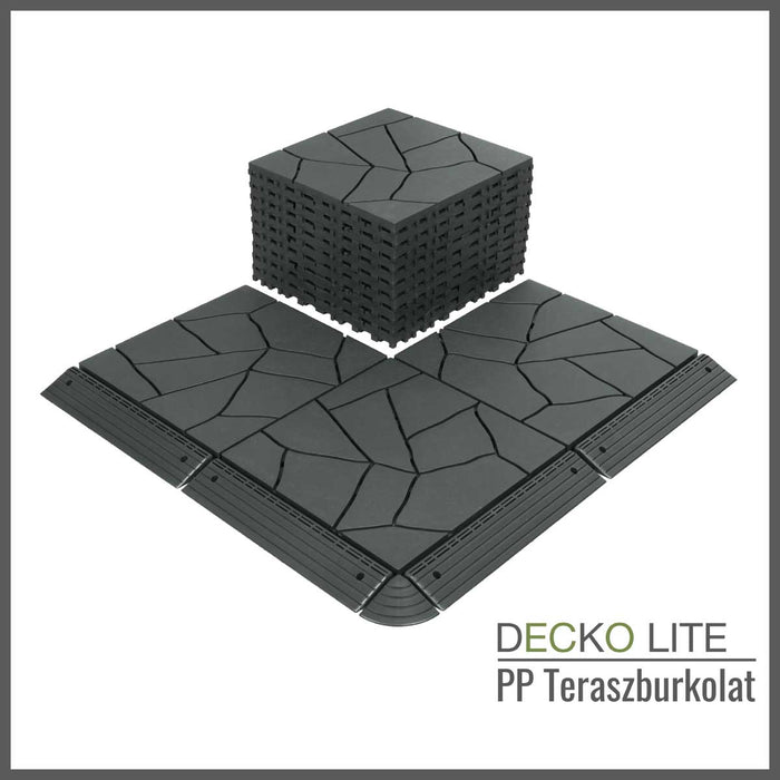 Teraszburkolat - <b>GREYSTONE</b> - összepattintható PP járólap  – 100% újrahasznosítható prémium polipropilénnel | DECKO Lite (304x304x20 mm) - (Egy darab)