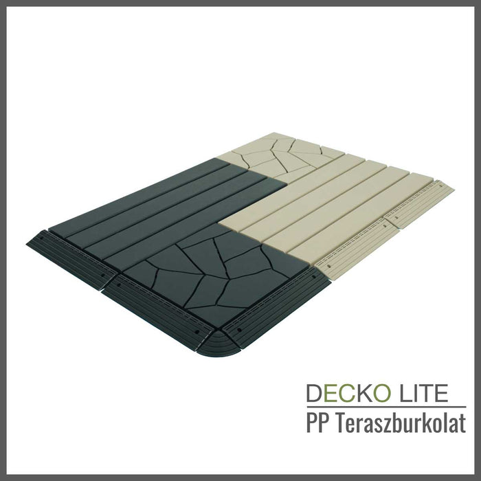 Teraszburkolat - <b>GREYSTONE</b> - összepattintható PP járólap  – 100% újrahasznosítható prémium polipropilénnel | DECKO Lite (304x304x20 mm) - (Egy darab)