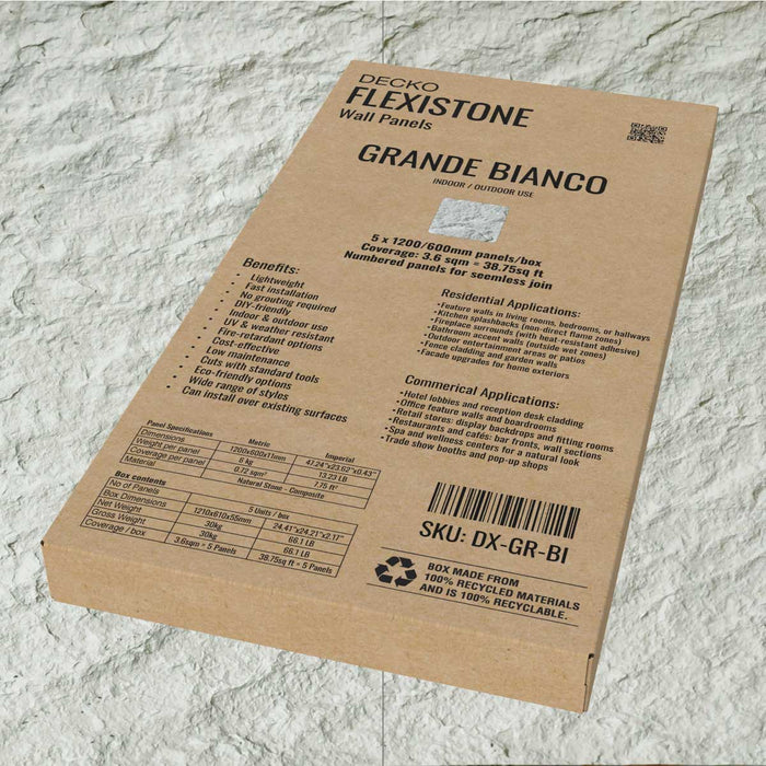Hajlékony 3D kőhatású falpanelek – <b>GRANDE BIANCO</b> – 5 db-os csomag (1200x600mm-es panelek) - 3,6 m² | DECKO Flexistone
