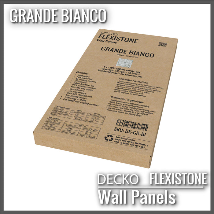 Hajlékony 3D kőhatású falpanelek – <b>GRANDE BIANCO</b> – 5 db-os csomag (1200x600mm-es panelek) - 3,6 m² | DECKO Flexistone