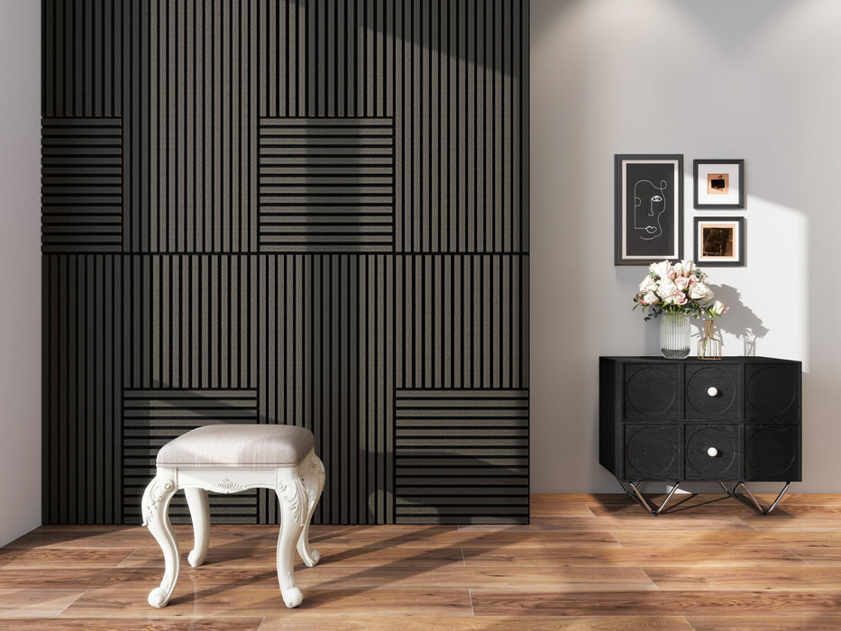 Akusztikus Falpanel – Hangelnyelő, Faerezetes – <b>EBONY Négyzet</b> - (5 db/doboz - 600×600x21 mm - <b>1,8 m<sup>2</sup></b>) | DECKO SOUNDSCAPE
