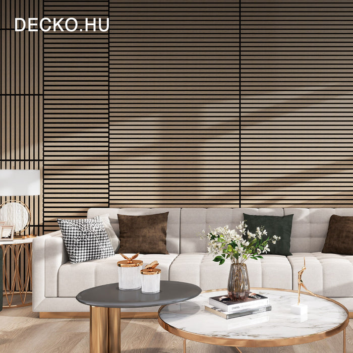 Akusztikus Falpanel – Hangelnyelő, Faerezetes – <b>OAK Hosszú</b> (3 db/doboz - 1200×600x21 mm - <b>2,16 m<sup>2</sup></b>) | DECKO SOUNDSCAPE