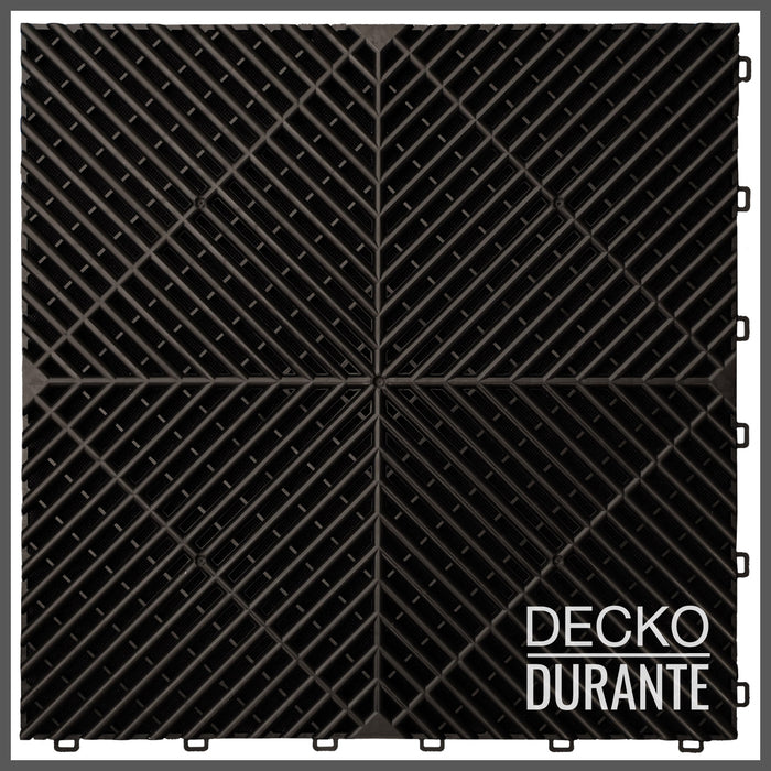Garázsburkolat <b>FEKETE</b> - összepattintható polipropilén padló | DECKO <b>DURANTE</b>  (400x400x18 mm) - (Egy darab)