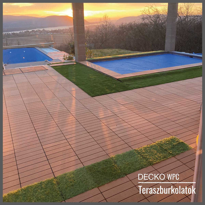 <b>Teraszburkolat</b> - Prémium WPC összepattintható járólap - <b>BARNA</b> | DECKO (300x300x20 mm lap) - (Egy darab)