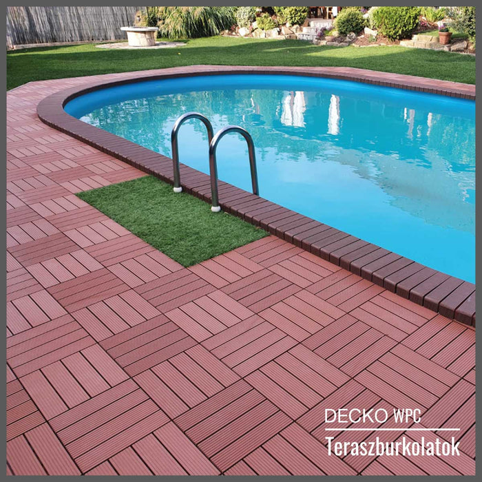 <b>Teraszburkolat</b> - Prémium WPC összepattintható járólap - <b>BARNA</b> | DECKO (300x300x20 mm lap) - (Egy darab)
