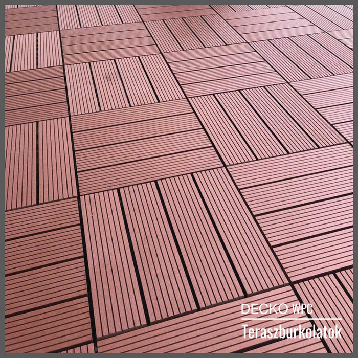 <b>Teraszburkolat</b> - Prémium WPC összepattintható járólap - <b>BARNA</b> | DECKO (300x300x20 mm lap) - (Egy darab)
