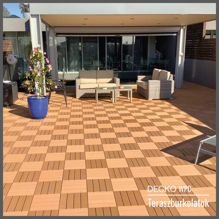 <b>Teraszburkolat</b> - Prémium WPC összepattintható járólap - <b>TIK</b> | DECKO (300x300x20 mm lap) - (Egy darab)