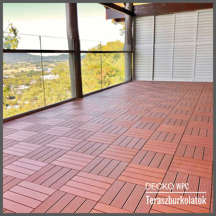 <b>Teraszburkolat</b> - Prémium WPC összepattintható járólap - <b>BARNA</b> | DECKO (300x300x20 mm lap) - (Egy darab)