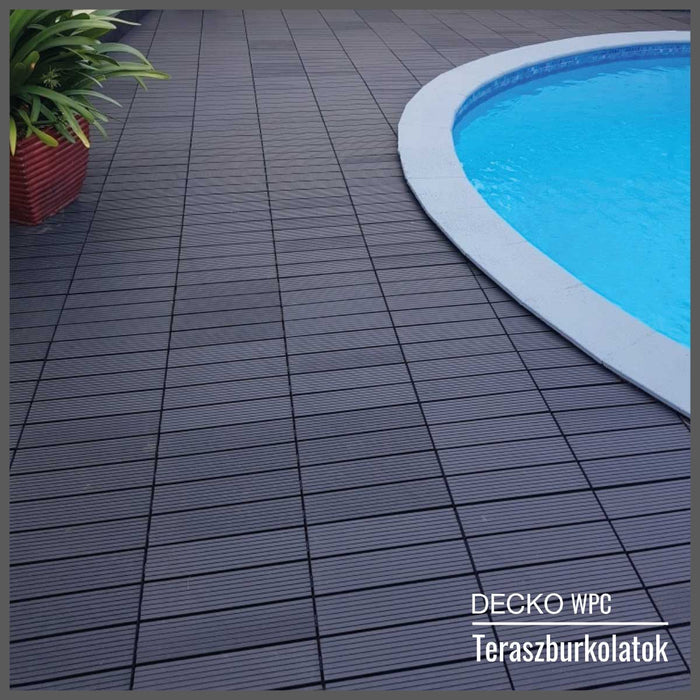<b>Teraszburkolat</b> - Prémium WPC összepattintható járólap - <b>GRAFIT</b> | DECKO (300x300x20 mm lap) - (Egy darab)