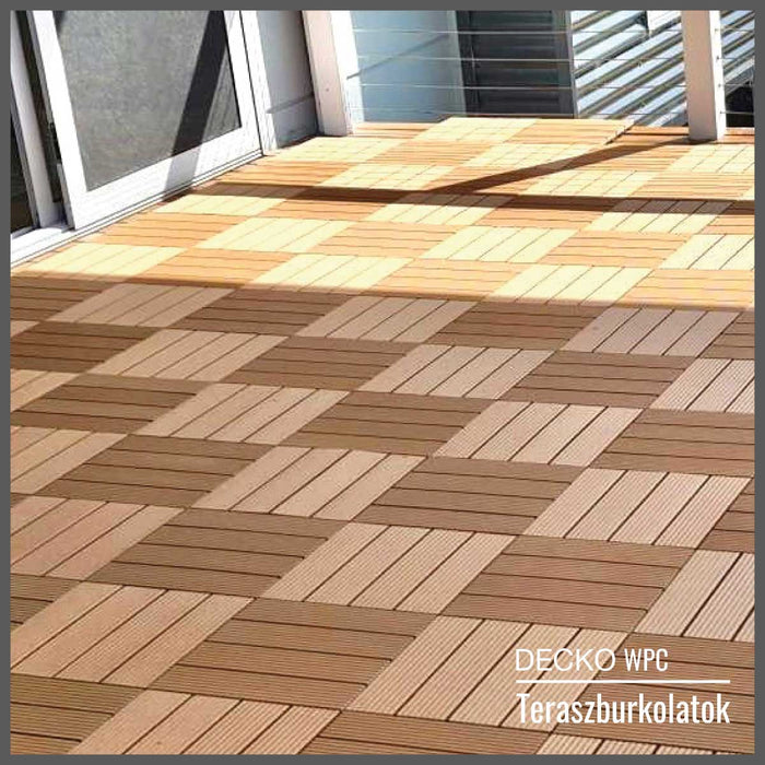 <b>Teraszburkolat</b> - Prémium WPC összepattintható járólap - <b>TIK</b> | DECKO (300x300x20 mm lap) - (Egy darab)