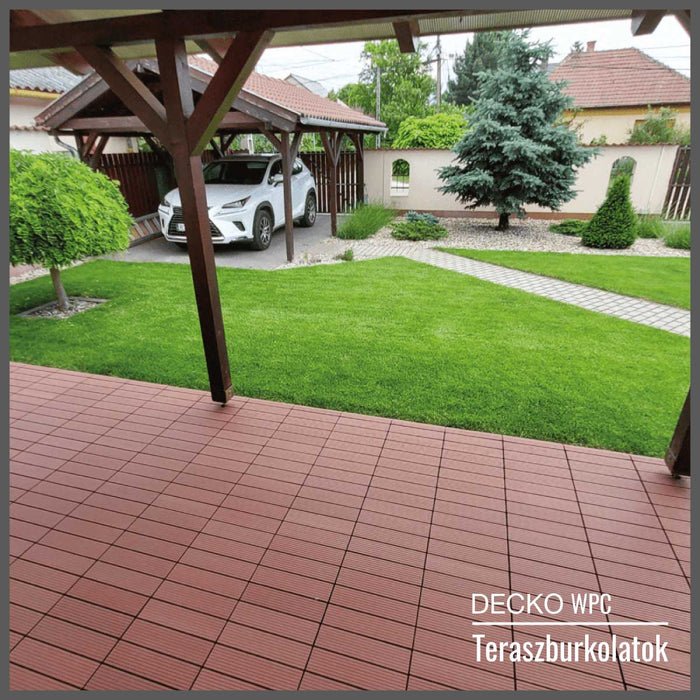 <b>Teraszburkolat</b> - Prémium WPC összepattintható járólap - <b>BARNA</b> | DECKO (300x300x20 mm lap) - (Egy darab)