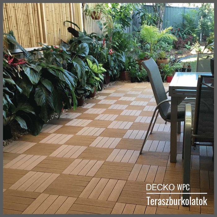 <b>Teraszburkolat</b> - Prémium WPC összepattintható járólap - <b>TIK</b> | DECKO (300x300x20 mm lap) - (Egy darab)