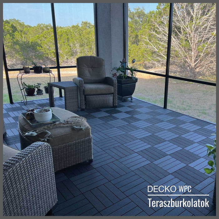 <b>Teraszburkolat</b> - Prémium WPC összepattintható járólap - <b>GRAFIT</b> | DECKO (300x300x20 mm lap) - (Egy darab)