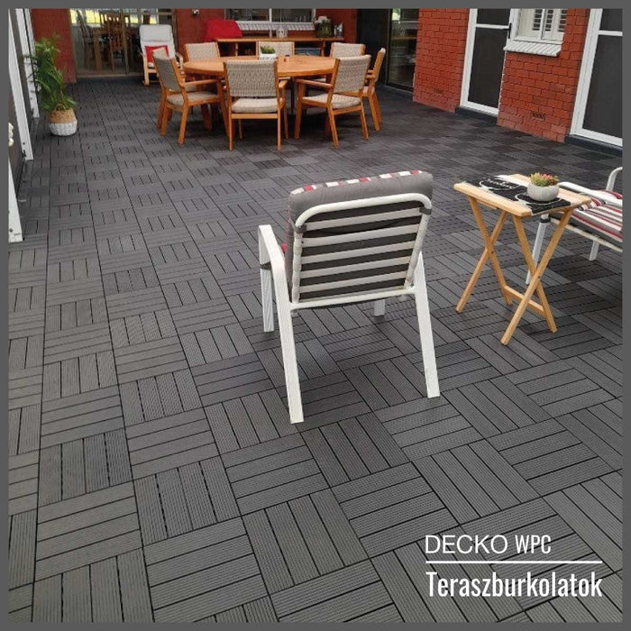 <b>Teraszburkolat</b> - Prémium WPC összepattintható járólap - <b>GRAFIT</b> | DECKO (300x300x20 mm lap) - (Egy darab)