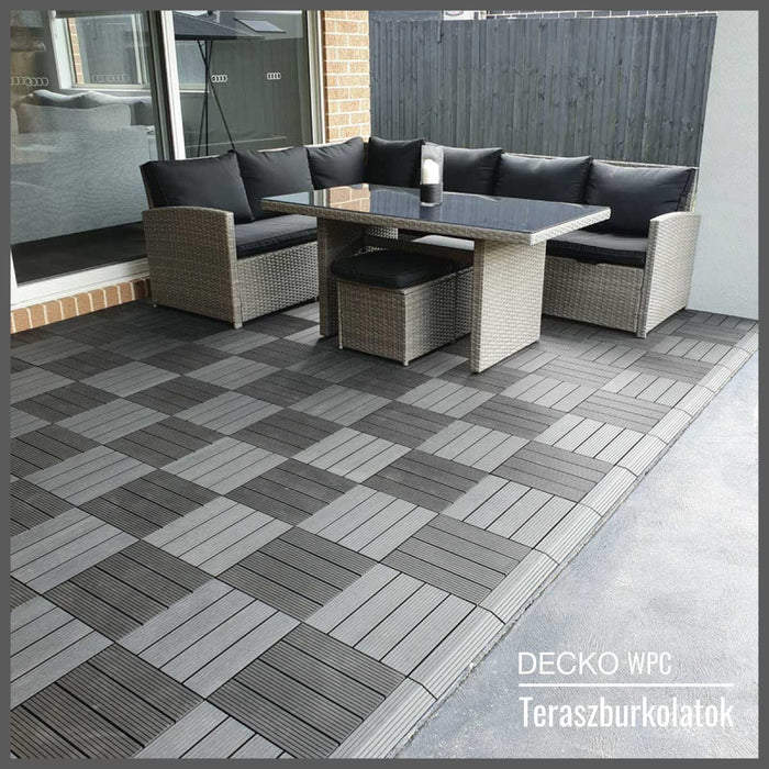 <b>Teraszburkolat</b> - Prémium WPC összepattintható járólap - <b>GRAFIT</b> | DECKO (300x300x20 mm lap) - (Egy darab)