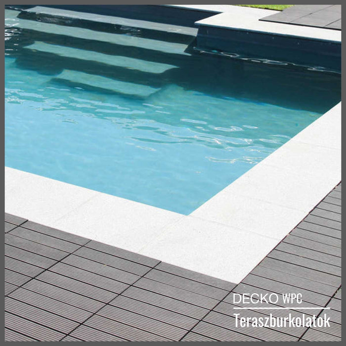 <b>Teraszburkolat</b> - Prémium WPC összepattintható járólap - <b>GRAFIT</b> | DECKO (300x300x20 mm lap) - (Egy darab)