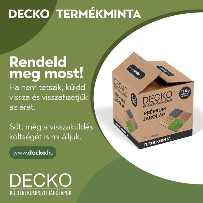 Teraszburkolat <b>Mintadoboz</b> - Prémium WPC összepattintható járólap | DECKO - Visszavásárlási Garanciával - válassz színt! (visszaszállítás a mi költségünk) - 11 Járólap = 1 nm (1 doboz/cím)